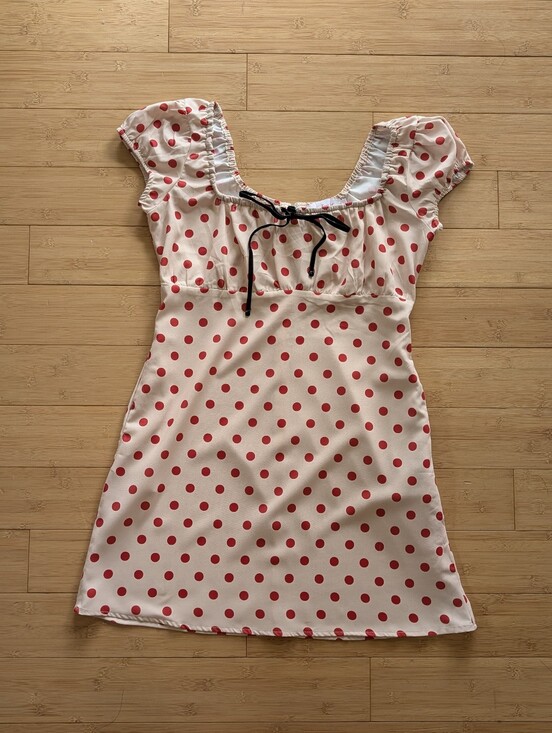 Lisa Says Gah Dresses & Skirts - Lisa Says Gah Cream and Red Polka Dot Babydoll Mini Dress